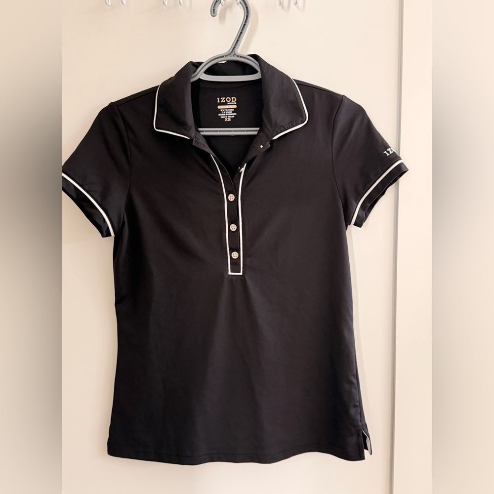 IZOD Black Polo with White Piping Trim